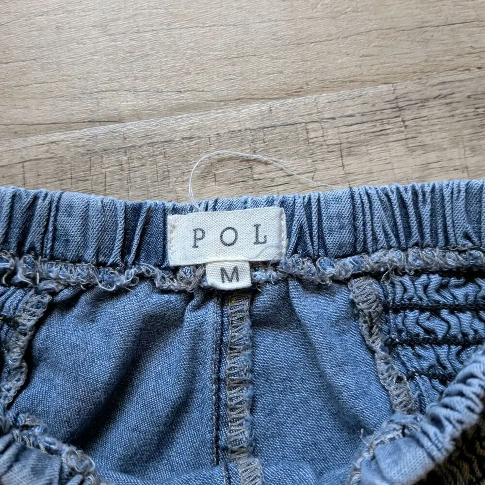 POL Clothing Women's Paint Splatter Denim Pants Sz M Smocked Elastic Waist Boho - Picture 6 of 8